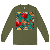 Army Green christmas hot chocolate and cookie seamless pattern Long Sleeve Tee - BundleAndBundleShop