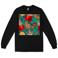 Black christmas hot chocolate and cookie seamless pattern Long Sleeve Tee - BundleAndBundleShop