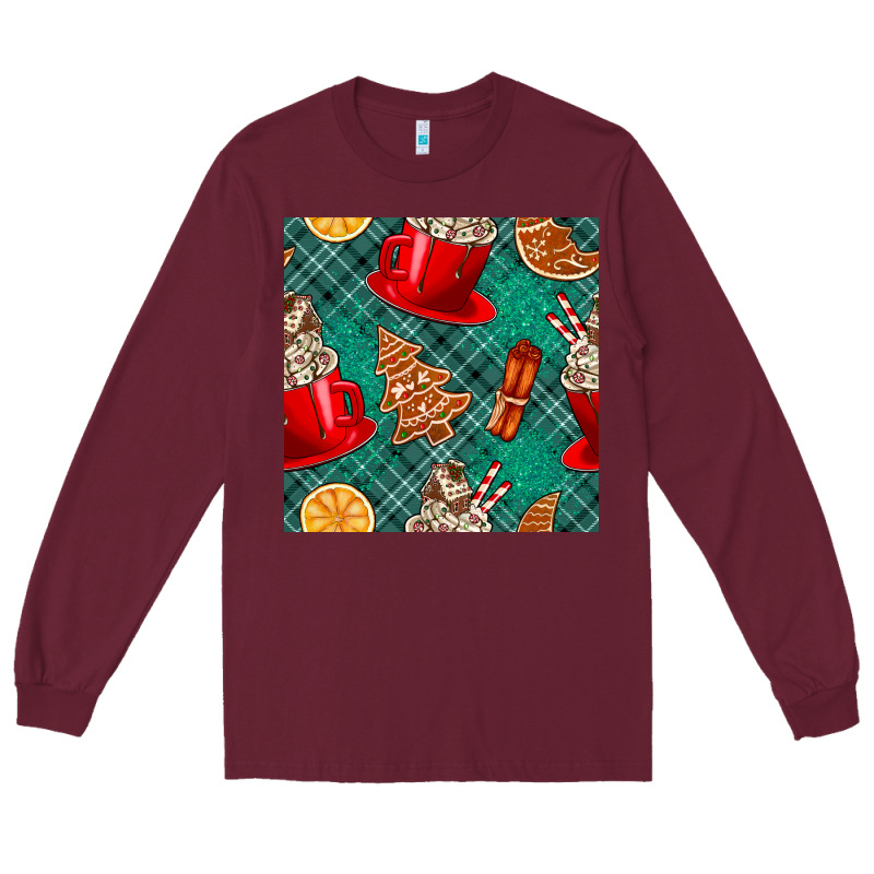 Christmas Hot Chocolate And Cookie Seamless Pattern Long Sleeve Tee by BundleAndBundleShop | Teevron