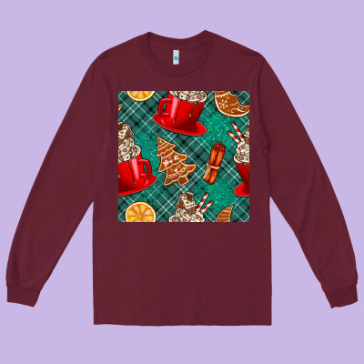 Christmas Hot Chocolate And Cookie Seamless Pattern Long Sleeve Tee Designed By Bundleandbundleshop