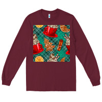 Burgundy christmas hot chocolate and cookie seamless pattern Long Sleeve Tee - BundleAndBundleShop