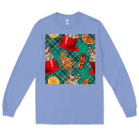 Colony Blue christmas hot chocolate and cookie seamless pattern Long Sleeve Tee - BundleAndBundleShop