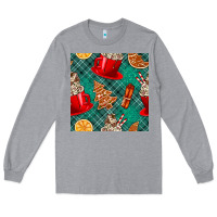 Heather Grey christmas hot chocolate and cookie seamless pattern Long Sleeve Tee - BundleAndBundleShop