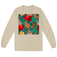 Mushroom christmas hot chocolate and cookie seamless pattern Long Sleeve Tee - BundleAndBundleShop