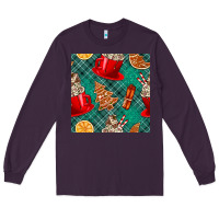 Plum christmas hot chocolate and cookie seamless pattern Long Sleeve Tee - BundleAndBundleShop