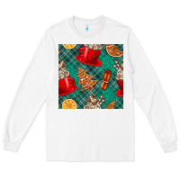 White christmas hot chocolate and cookie seamless pattern Long Sleeve Tee - BundleAndBundleShop