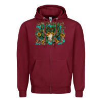 Burgundy leopard bull skull cactus sunflowers Zipper Hoodie - AdoDesignShop