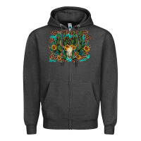 Charcoal Heather leopard bull skull cactus sunflowers Zipper Hoodie - AdoDesignShop