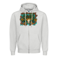 Dove Grey leopard bull skull cactus sunflowers Zipper Hoodie - AdoDesignShop