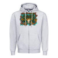 Heather Grey leopard bull skull cactus sunflowers Zipper Hoodie - AdoDesignShop