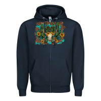 Navy leopard bull skull cactus sunflowers Zipper Hoodie - AdoDesignShop