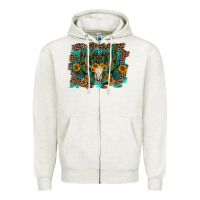 Oatmeal Heather leopard bull skull cactus sunflowers Zipper Hoodie - AdoDesignShop