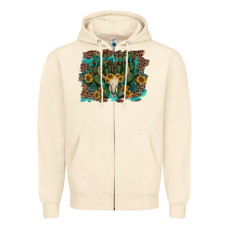 Leopard Bull Skull Cactus Sunflowers Zipper Hoodie by AdoDesignShop | Teevron