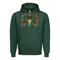 Sports Green leopard bull skull cactus sunflowers Zipper Hoodie - AdoDesignShop