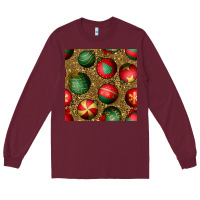 Burgundy christmas ornaments and leopard seamless pattern Long Sleeve Tee - BundleAndBundleShop