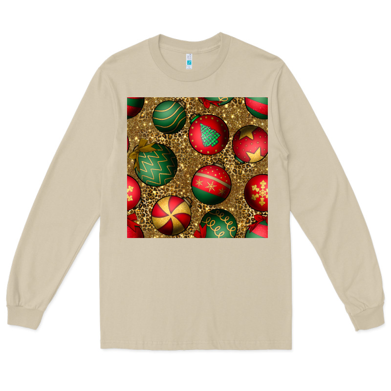 Christmas Ornaments And Leopard Seamless Pattern Long Sleeve Tee by BundleAndBundleShop | Teevron