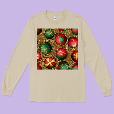 Christmas Ornaments And Leopard Seamless Pattern Long Sleeve Tee Designed By Bundleandbundleshop