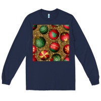 Navy christmas ornaments and leopard seamless pattern Long Sleeve Tee - BundleAndBundleShop