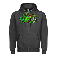 Charcoal Heather st patricks day lucky western hearts Zipper Hoodie - Artiststas
