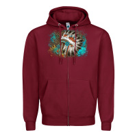 Burgundy indian headress sunflower leopard Zipper Hoodie - AdoDesignShop