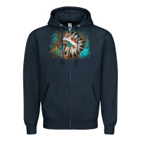 Navy indian headress sunflower leopard Zipper Hoodie - AdoDesignShop