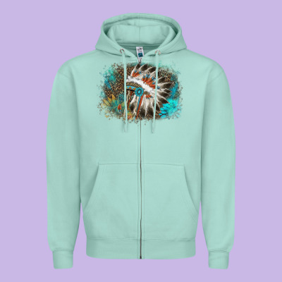 Indian Headress Sunflower Leopard Zipper Hoodie Designed By Adodesignshop