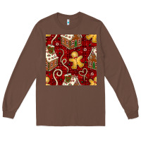 Chestnut christmas gingerbread cookie house seamless pattern Long Sleeve Tee - BundleAndBundleShop