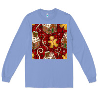 Colony Blue christmas gingerbread cookie house seamless pattern Long Sleeve Tee - BundleAndBundleShop