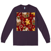 Plum christmas gingerbread cookie house seamless pattern Long Sleeve Tee - BundleAndBundleShop
