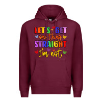 Burgundy celebrate pride with colorful text Premium Hoodie - LillyAllenDesigns