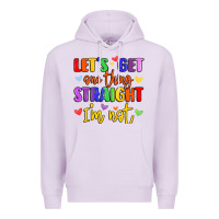 Lilac celebrate pride with colorful text Premium Hoodie - LillyAllenDesigns