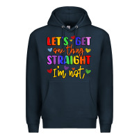 Navy celebrate pride with colorful text Premium Hoodie - LillyAllenDesigns