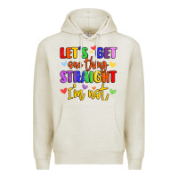 Oatmeal Heather celebrate pride with colorful text Premium Hoodie - LillyAllenDesigns