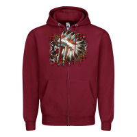 Burgundy İndian Headress Cowhide Zipper Hoodie - AdoDesignShop