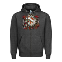 Charcoal Heather İndian Headress Cowhide Zipper Hoodie - AdoDesignShop