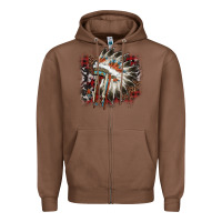 Chestnut İndian Headress Cowhide Zipper Hoodie - AdoDesignShop