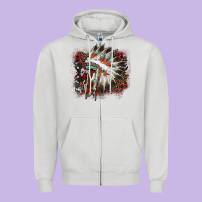 İndian Headress Cowhide Zipper Hoodie Designed By Adodesignshop