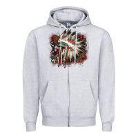 Heather Grey İndian Headress Cowhide Zipper Hoodie - AdoDesignShop