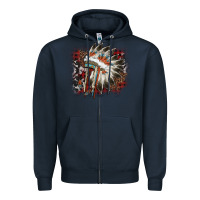 Navy İndian Headress Cowhide Zipper Hoodie - AdoDesignShop