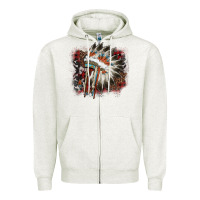 Oatmeal Heather İndian Headress Cowhide Zipper Hoodie - AdoDesignShop