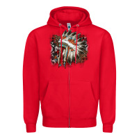 Red İndian Headress Cowhide Zipper Hoodie - AdoDesignShop