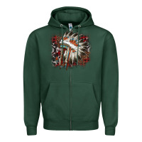 Sports Green İndian Headress Cowhide Zipper Hoodie - AdoDesignShop