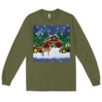 Army Green christmas town and farm tractor seamless pattern Long Sleeve Tee - BundleAndBundleShop