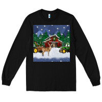 Black christmas town and farm tractor seamless pattern Long Sleeve Tee - BundleAndBundleShop
