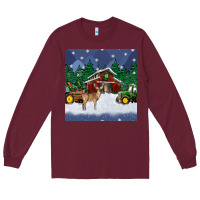 Burgundy christmas town and farm tractor seamless pattern Long Sleeve Tee - BundleAndBundleShop