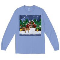 Colony Blue christmas town and farm tractor seamless pattern Long Sleeve Tee - BundleAndBundleShop