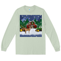 Matcha christmas town and farm tractor seamless pattern Long Sleeve Tee - BundleAndBundleShop
