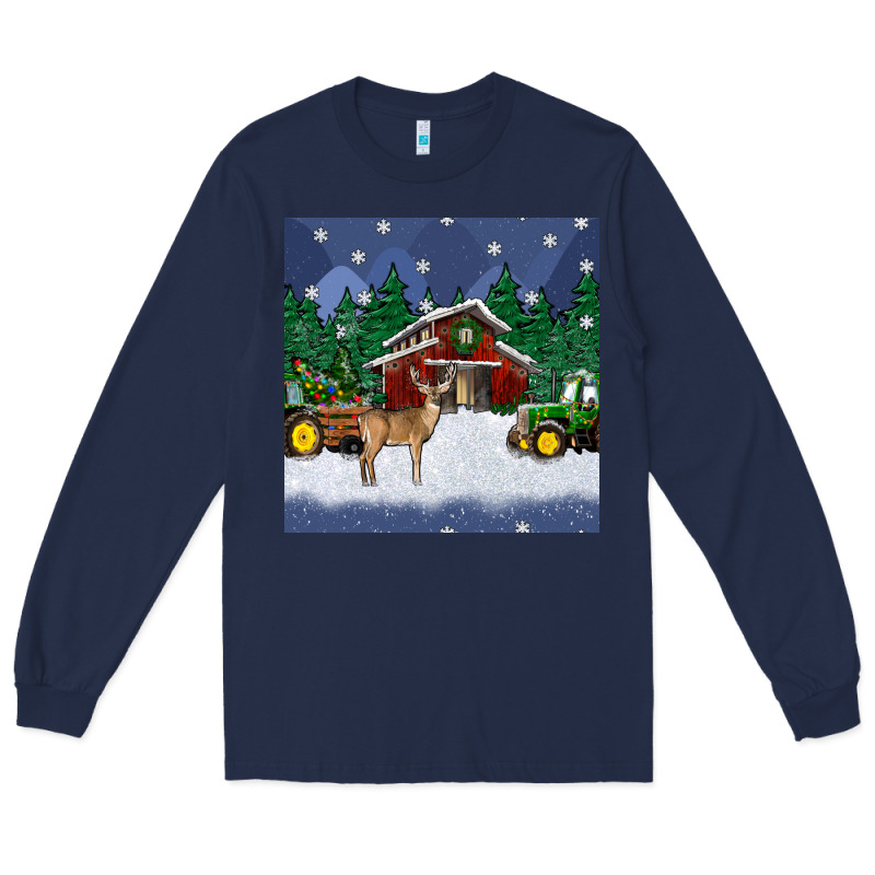 Christmas Town And Farm Tractor Seamless Pattern Long Sleeve Tee by BundleAndBundleShop | Teevron