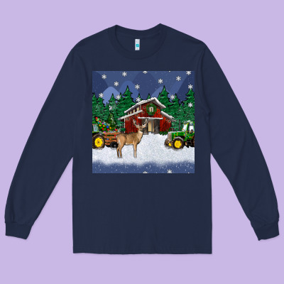 Christmas Town And Farm Tractor Seamless Pattern Long Sleeve Tee Designed By Bundleandbundleshop