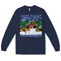 Navy christmas town and farm tractor seamless pattern Long Sleeve Tee - BundleAndBundleShop
